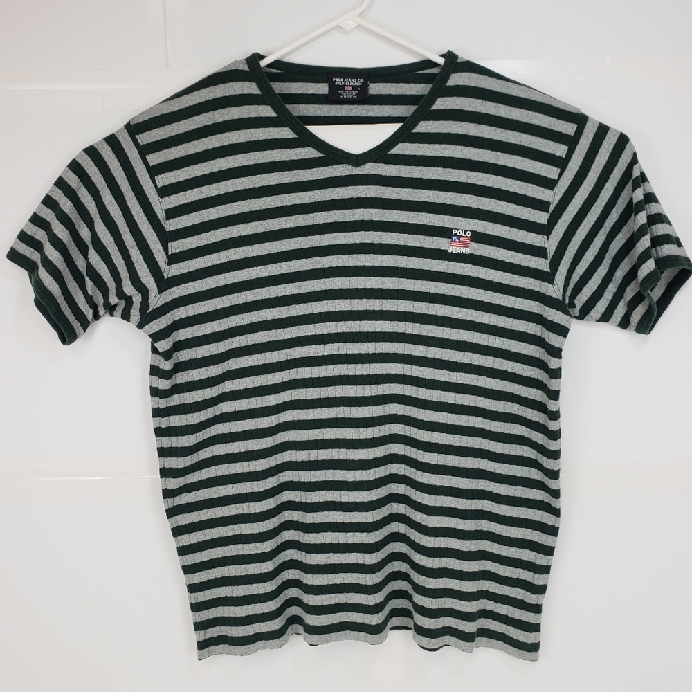 Polo Jeans Striped Ribbed V-Neck Shirt Men's L